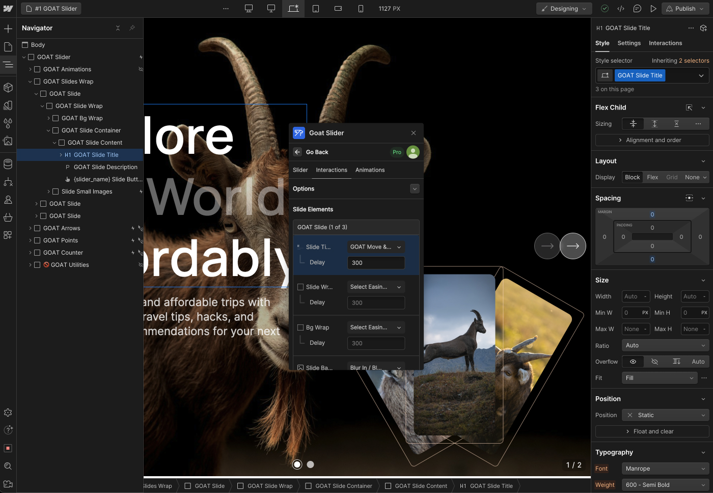 Webflow slider features